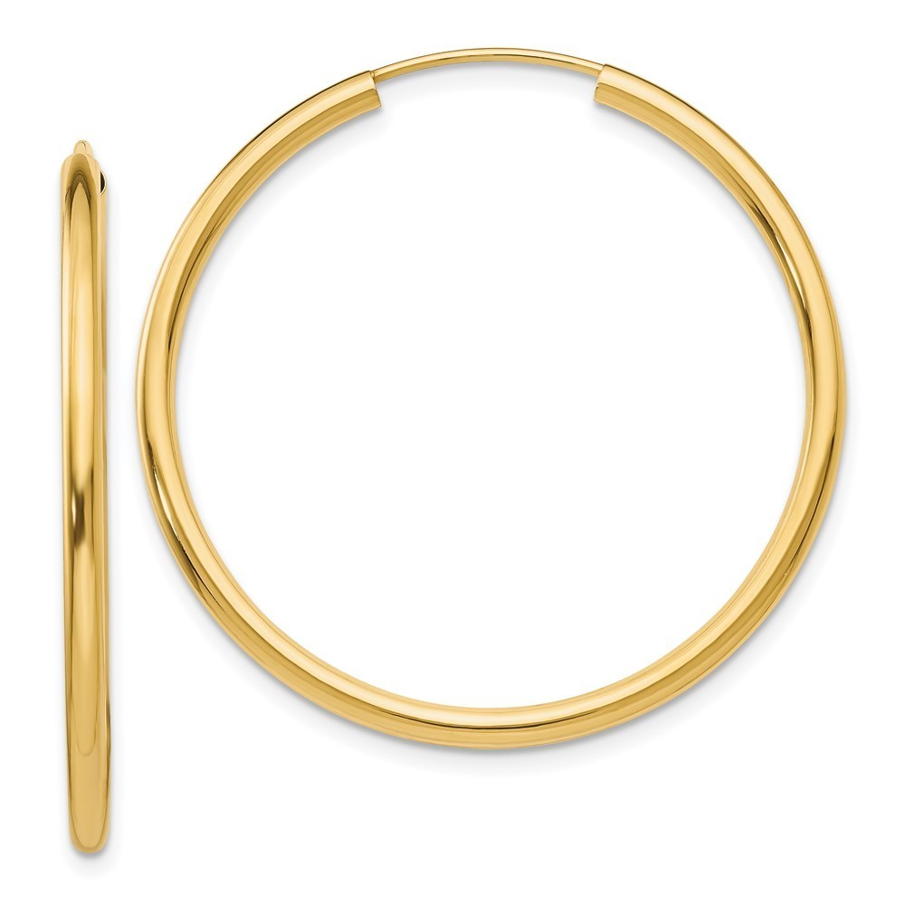 14k Yellow Gold Polished Round Endless 2mm Hoop Earrings 35 L X 35 Mm W